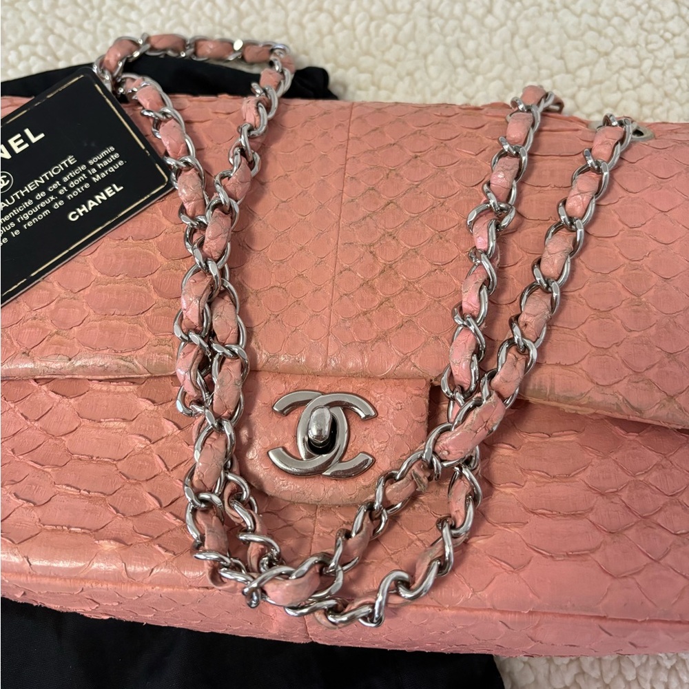 CHANEL Pink Python Flap Crossbody Bag - image 11